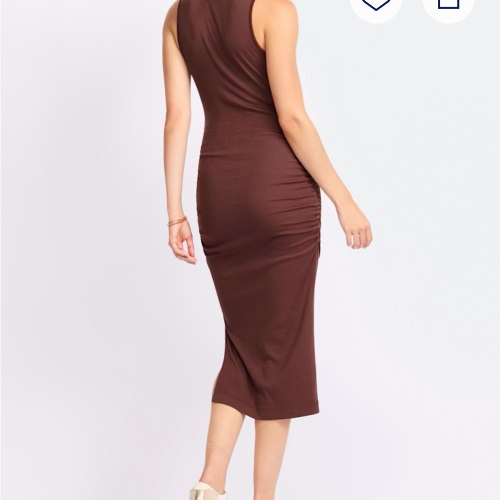 NWOT Michael Stars Ruched Midi Dress Brown Sleeveless Henley XS Bodycon Ribbed